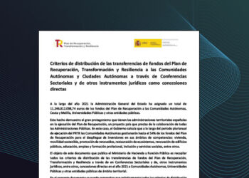 Criterios de distribución de las transferencias de fondos del Plan de Recuperación, Transformación y Resiliencia a las Comunidades Autónomas y Ciudades Autónomas