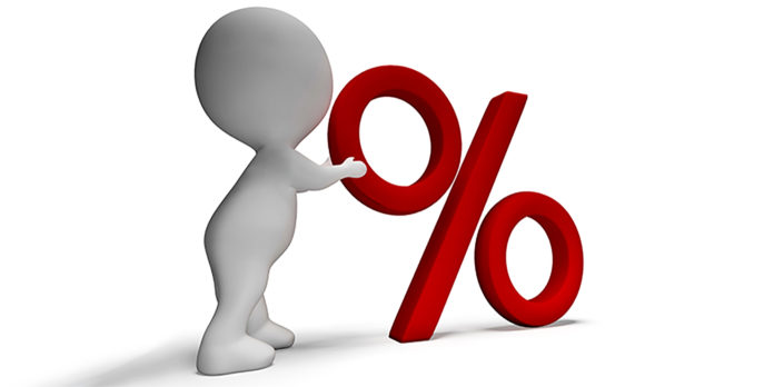 Percent Sign With 3d Man Shows Percentage Or Reductions